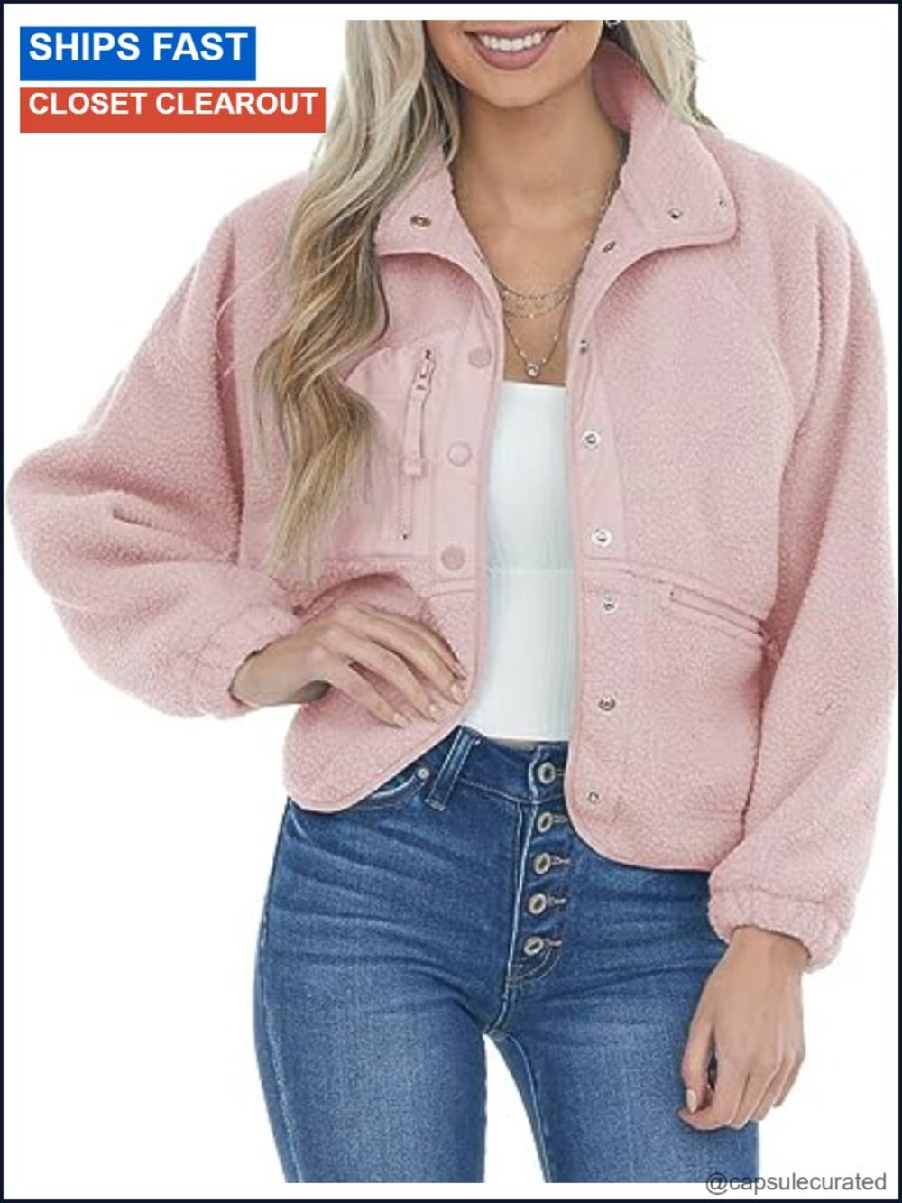 Faux Fur Fleece Casual Jacket with Snap Closure